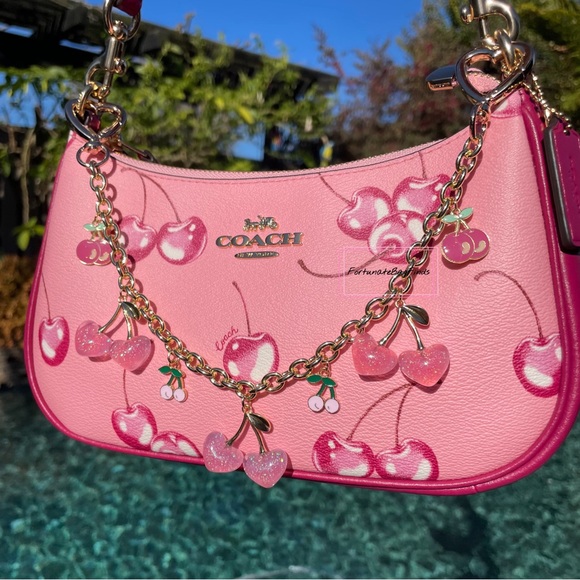 Baby Pink Heart Cherry Bag Charm Chain Purse Charm Chain Strap FortunateBagFinds - Picture 11 of 12